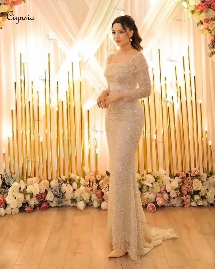 Robes de Rhde luxe personnalisées pour femmes, robes de soirée, paillettes scintillantes, perles, manches longues, soirée, sirène, tout neuf, 2025