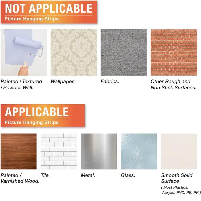 Bandes de suspension pour tableaux robustes, 12 paires de crochets pour toiles sans clous, autocollants pour cadres photo, suspension de tableaux sans clou