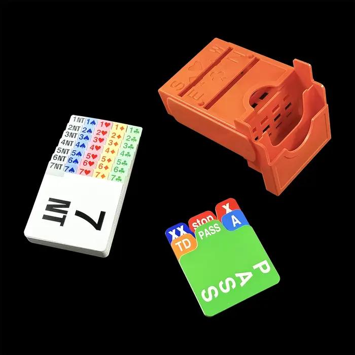 Bridge Partner – ensemble de 4 appareils d'enchère, boîte d'enchère de couleur bleu ciel, comprend des cartes de jeu en papier, en tournage officiel