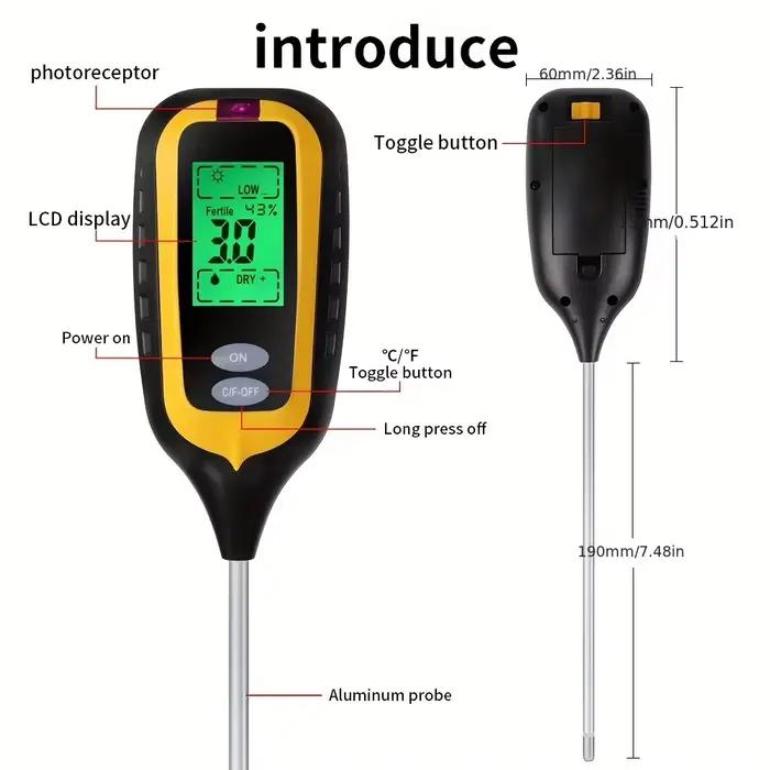 Testeur de sol numérique 6 en 1 multifonctionnel analyseur de fertilité du sol pH température luminosité humidité mesureur de lumière pour jardiniers et amateurs de plantes occasions spéciales