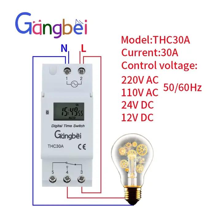 Commutateur de temps numérique Programmable hebdomadaire de 7 jours, relais de contrôle de minuterie AC 220V 230V 110V DC24V 12V THC30 30A, montage sur Rail Din