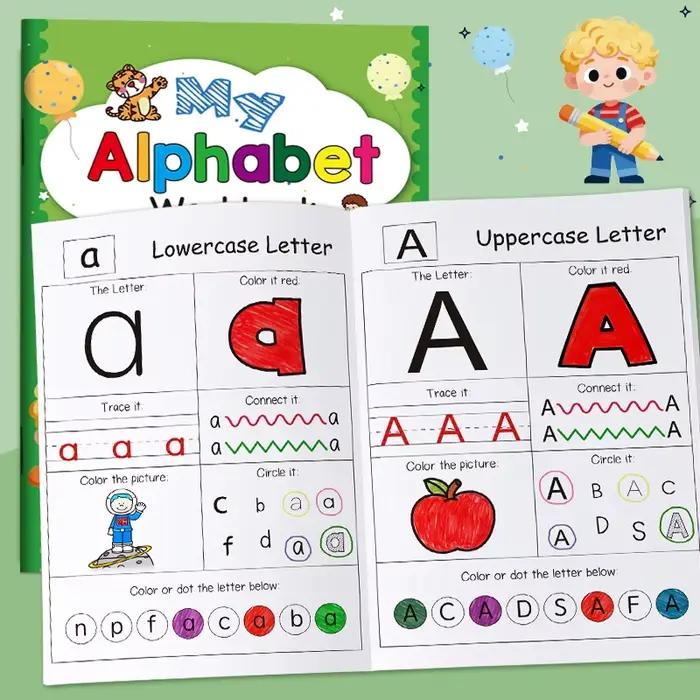 Lettres A-Z Alphabet phonique pratique cahier d'exercices apprentissage préscolaire langue anglaise maternelle écriture livre de coloriage Montessori