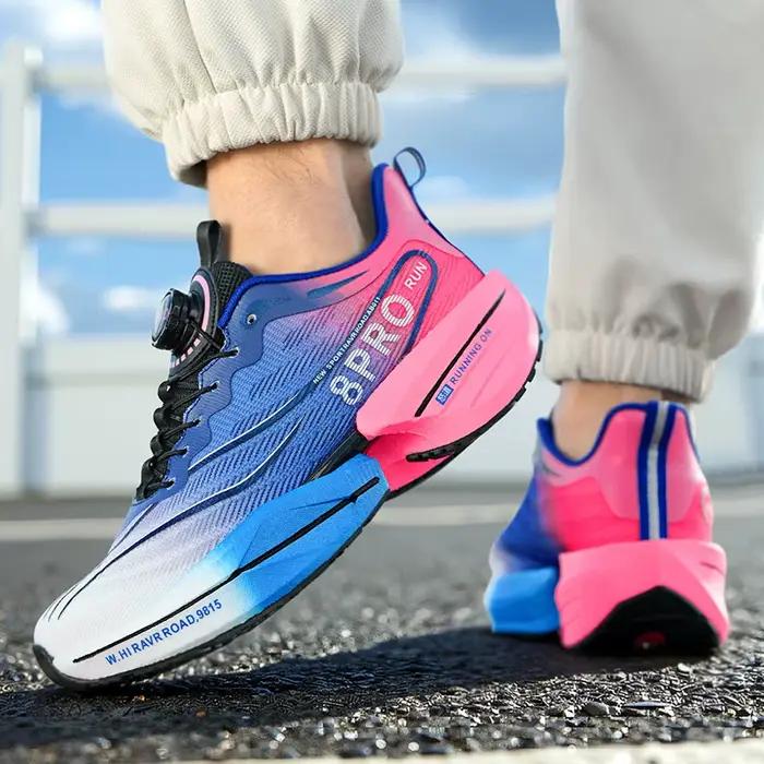 Chaussures de course marathon pour hommes et femmes, baskets de sport coordonnantes, plaque de carbone, maille légère respirante, confortables, neuves