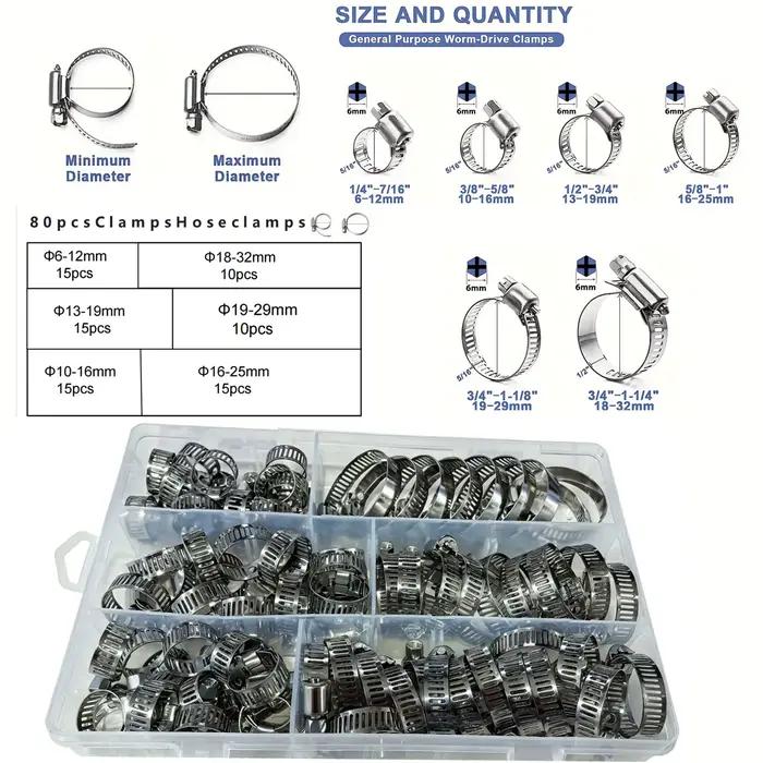Colliers de serrage à vis sans fin pour tuyaux en acier inoxydable 40 pièces 5 tailles pour tuyaux non métalliques d'eau gaz et silicone amélioration de maison et bricolage
