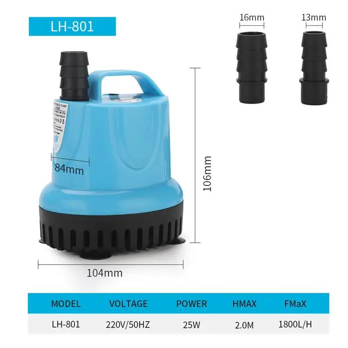 Pompe submersible LH-802 45W pour aquariums et étangs avec protection contre les brûlures à sec et choix de couleurs argento-cyan-or
