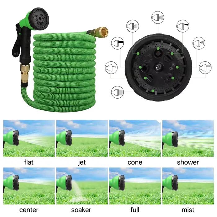 Tuyau d'eau extensible avec connecteur métallique pour jardin, flexible et facile à rembobiner pour arrosage et lavage de voiture