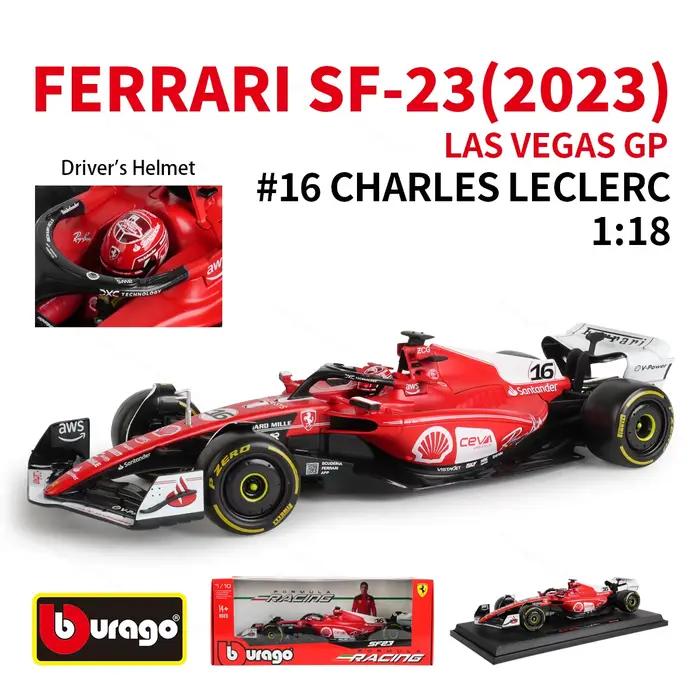 Bburago-F1 Racing Formula Car Leges Diecast Alloy Model Car, Ferrari Las Vegas GP SF23 #16 #55, 1:18, 2023