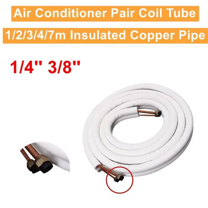 1/2/3/4/7m 1/4 ''3/8'' climatiseur isolé tuyau en cuivre paire bobine Tube ligne divisée fil ensemble