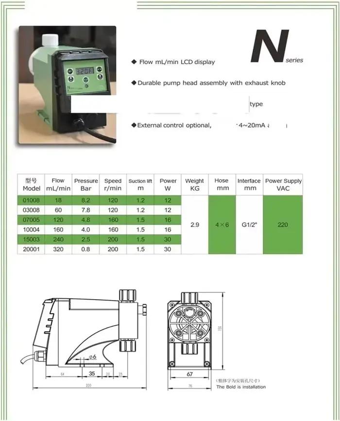 Pompe doseuse automatique 220V à micro-dosage