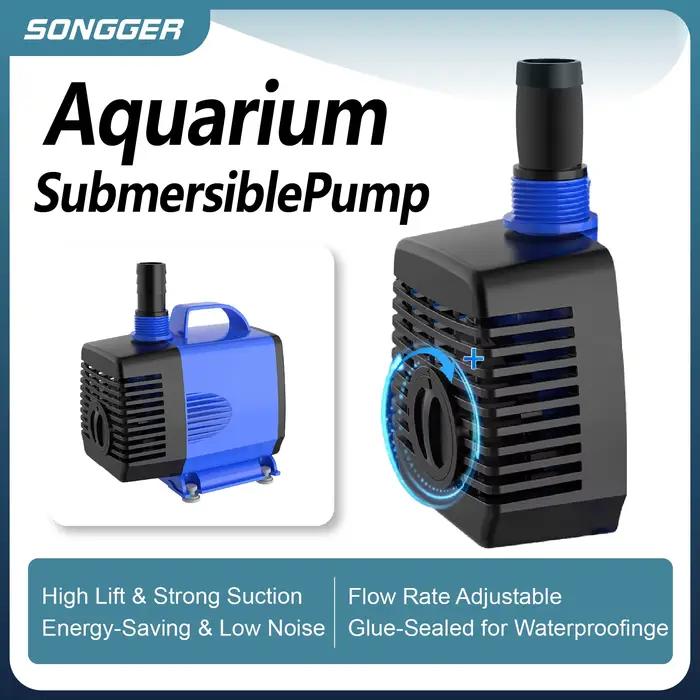 Pompe Submersible Silencieuse 220V pour Aquarium Circulation d'Eau Aspiration Latérale Petit Format Arbre en Céramique et Acier 35W-150W