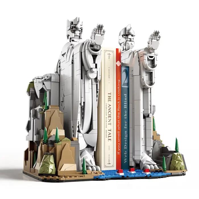 Serre-livres 2-en-1 en blocs de construction, décoration de bureau, thème Seigneur des Anneaux, support de livres Gauche et Droite, jouets en briques pour cadeaux adultes