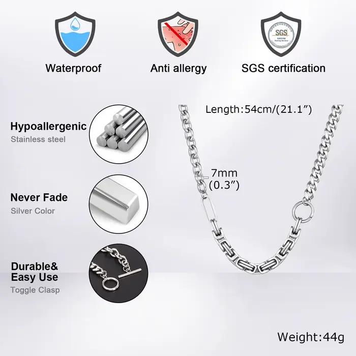 Vnox-Collier à maillons en acier inoxydable pour hommes et femmes, bijoux rock, style punk byzantin, en argent