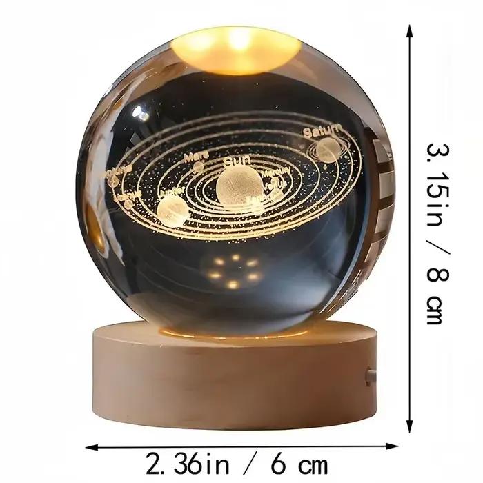 Boule de Clip 3D à LED avec Base en Bois Gravée au Laser, Veilleuse Chaude, Système Solaire, Globe Galaxy, Cadeau d'Anniversaire, Décoration de Maison et de Bureau