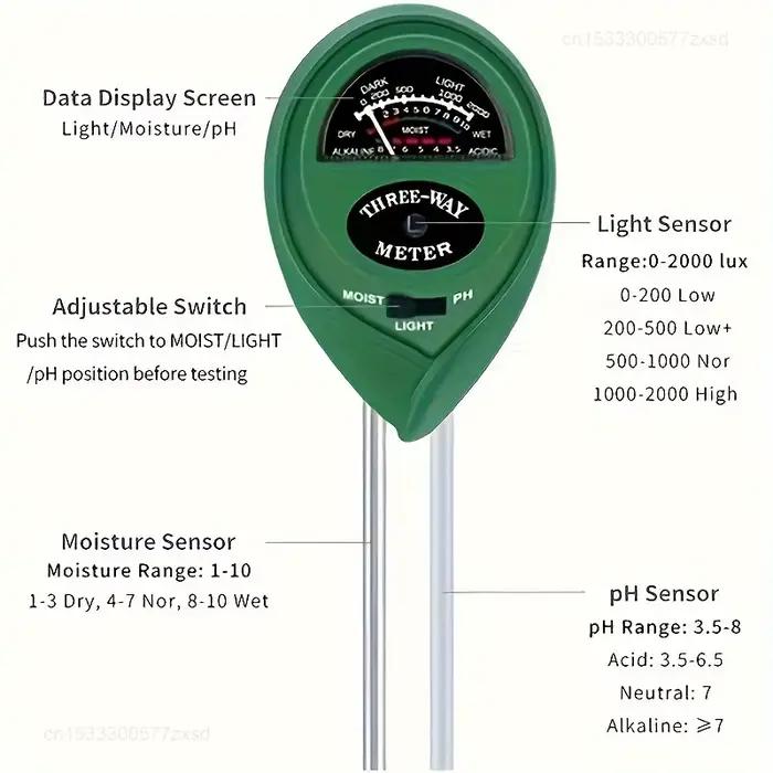3 en 1 sol PH mètre lumière du soleil PH testeur jardin fleurs sol capteur d'humidité compteur plantes acidité humidité PH moniteur détecteur