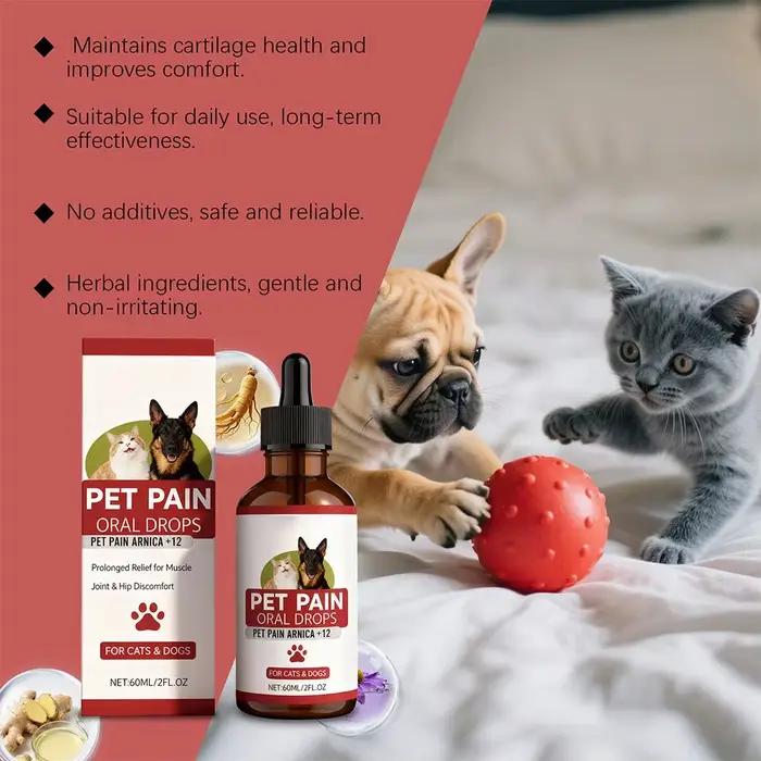 Gouttes buccales pour animaux de compagnie 60 ml, soulagement de la douleur musculaire, articulaire et de la hanche pour chats et chiens, gouttes apaisantes à base de plantes pour les soins quotidiens