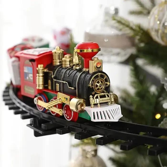 [Nouveau] Série de Noël Piste de train Piste à vapeur électrique Modèle de train Lumières Cadeaux de vacances pour enfants Musique Ensemble de train du Père Noël ;