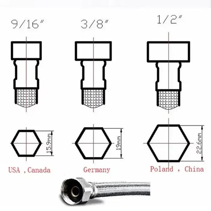 2 Tuyaux de Plomberie Flexibles de 60 cm G1/2 G3/8 G9/16
