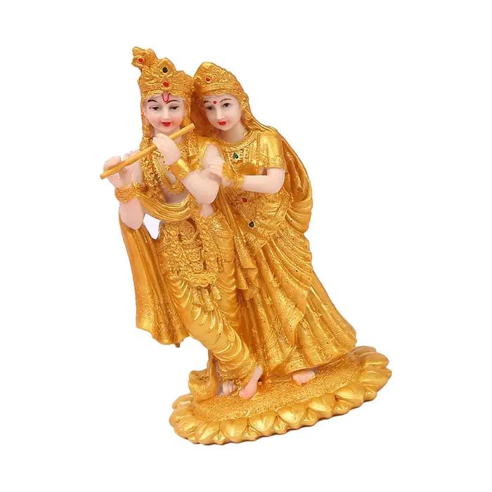 Statue de figurine indienne Radha Krishna, sculpture en résine, artisanat de collection pour la maison et le bureau, britannique, doré et élégant, 4x3x7.4 po