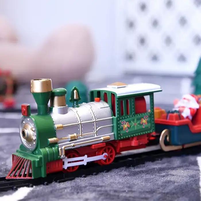 Train de noël jouets électriques décoration d'arbre de noël cadre de voie de Train voiture de chemin de fer avec son et lumière voiture de fer cadeaux de noël