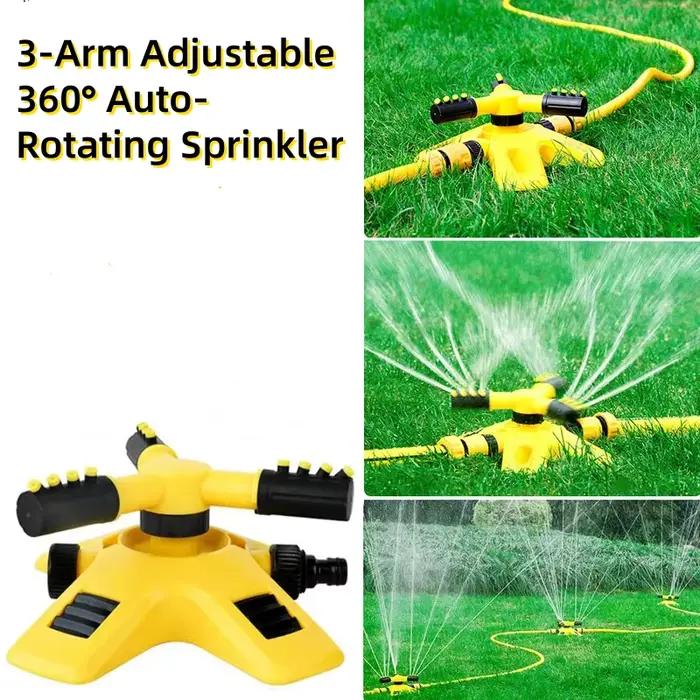 3 bras réglables 360 ° Système d'arrosage à rotation automatique-outil de jardin d'irrigation de pelouse à économie