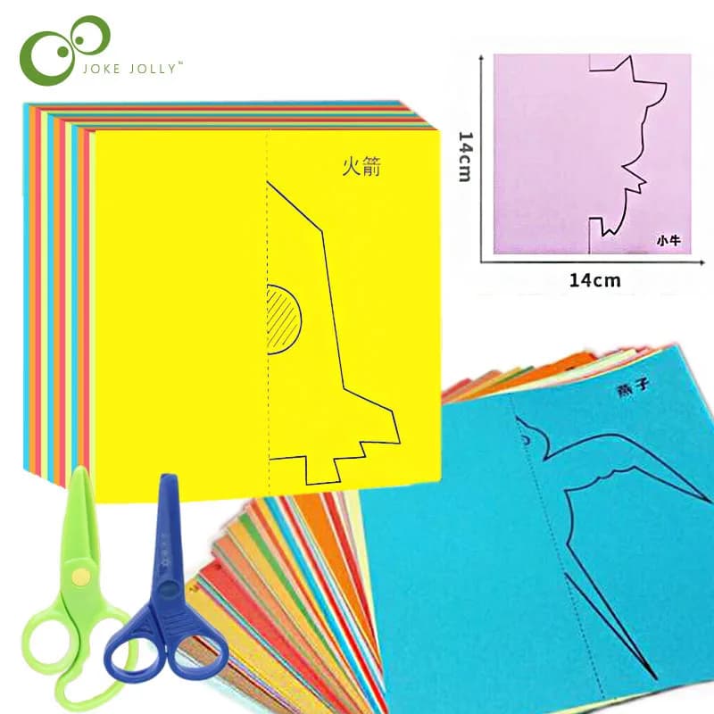 48 pièces/ensemble enfants dessin animé couleur papier pliant et coupe jouets/enfants kingergarden a