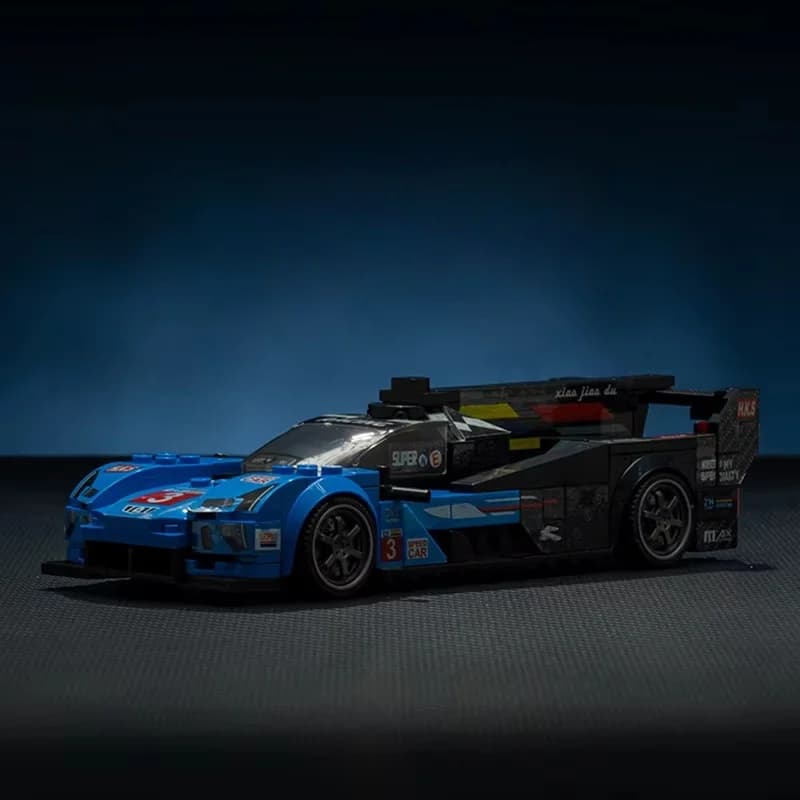 Blocs de construction MOC de voiture de course d'endurance Le Mans bleu-noir, à assembler, pour adul