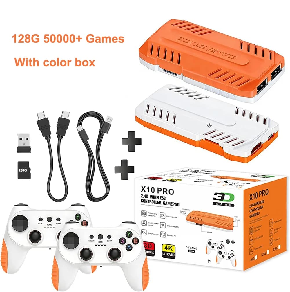 Stick de jeu TV Orange Color X10 PRO, console de jeu vidéo 4K HD, 128 Go, plus de 50 000 jeux, manet
