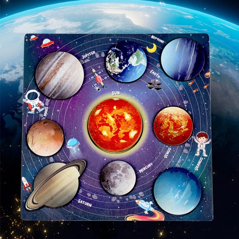 Puzzle du système solaire pour enfants, planche cognitive en bois, jouets spatiaux d'apprentissage p