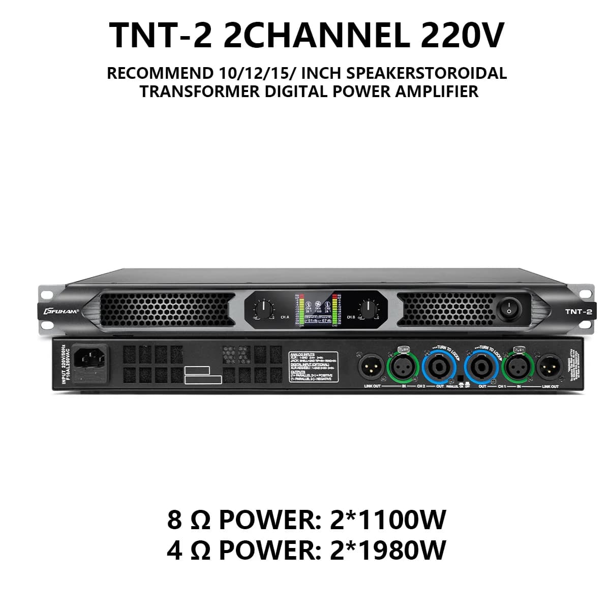 Amplificateur de puissance numérique FUHAM TNT-2S 2x2200W 8 Ohm avec écran LED, amplificateur multif