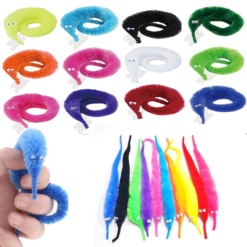 Accessoires magiques de ver flou 12 couleurs pour enfants débutants, ver torsadé Wiggly avec ficelle