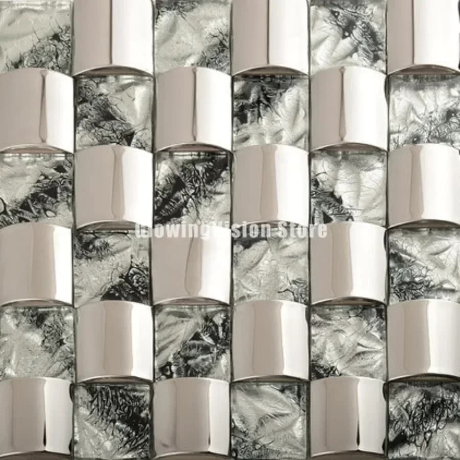Arc de décoration murale en métal de style européen, carreaux de mosaïque en acier inoxydable, verre