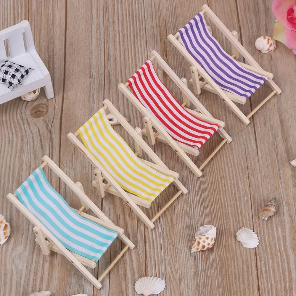 Chaise Longue Pliable en Bois à Rayures, pour Poupées, Jouets de Plage, Décor de Meubles de Maison, 