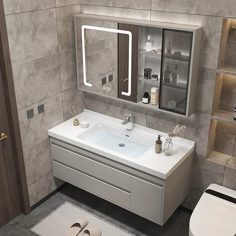 Lavabo rangement salle de bain armoire cuisine Mdf en bois miroirs fermés toilette évier multifoncti