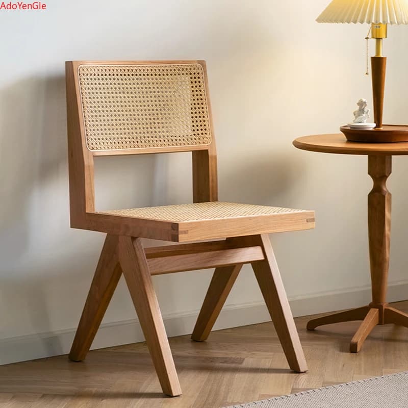 Chaise en rotin et bois massif, accoudoir, chaises de salle à manger, bureau, cuisine nordique, sall