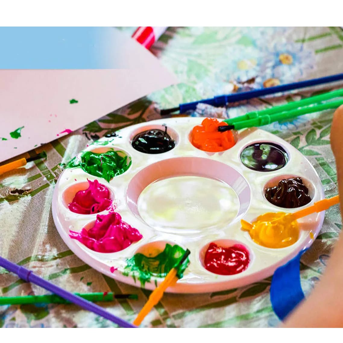 Palettes de plateau de peinture rondes blanches, palettes en plastique pour huile acrylique, aquarel