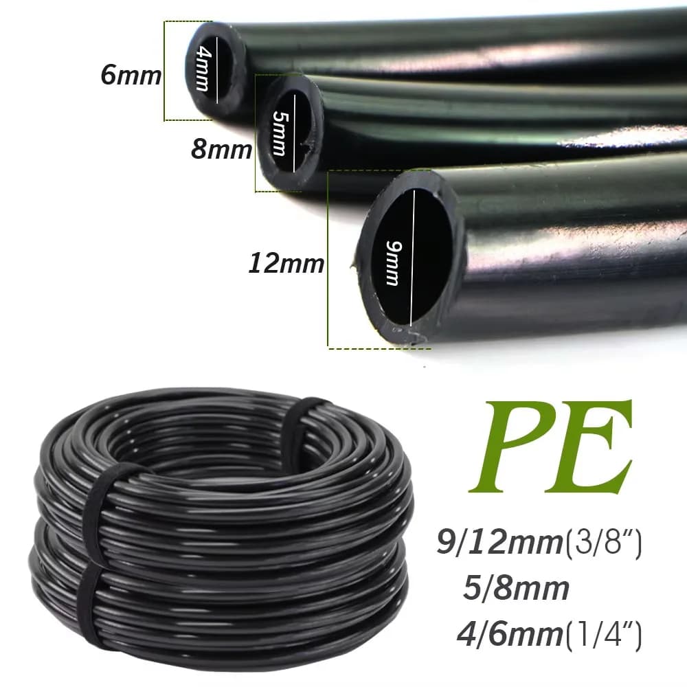 Tuyau d'arrosage en PE noir pour jardin, 10-50m OD-6/8/12mm, tuyau d'arrosage résistant à la pressio