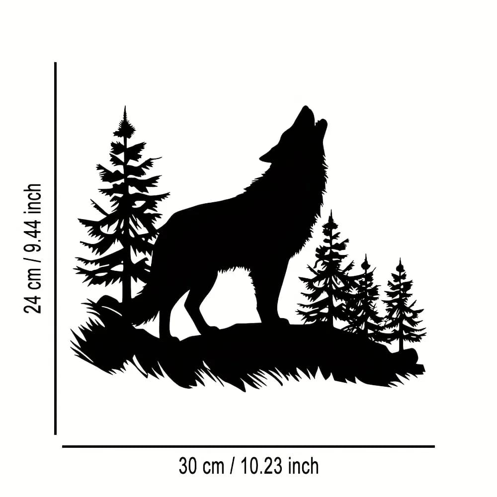 Décoration murale en métal « Loup hurlant dans la forêt », art mural minimaliste en fer avec silhoue