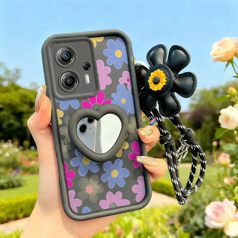 3 pièces (coque de téléphone à motif floral + cordon + embellissements artisanaux) pour Moto G13/G14