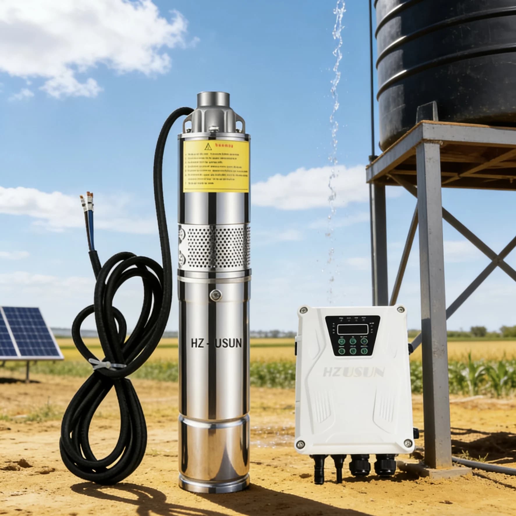 Pompe à eau à vis solaire hélicoïdale Max 100m, Machine de pompage d'eau solaire 24V DC avec contrôl