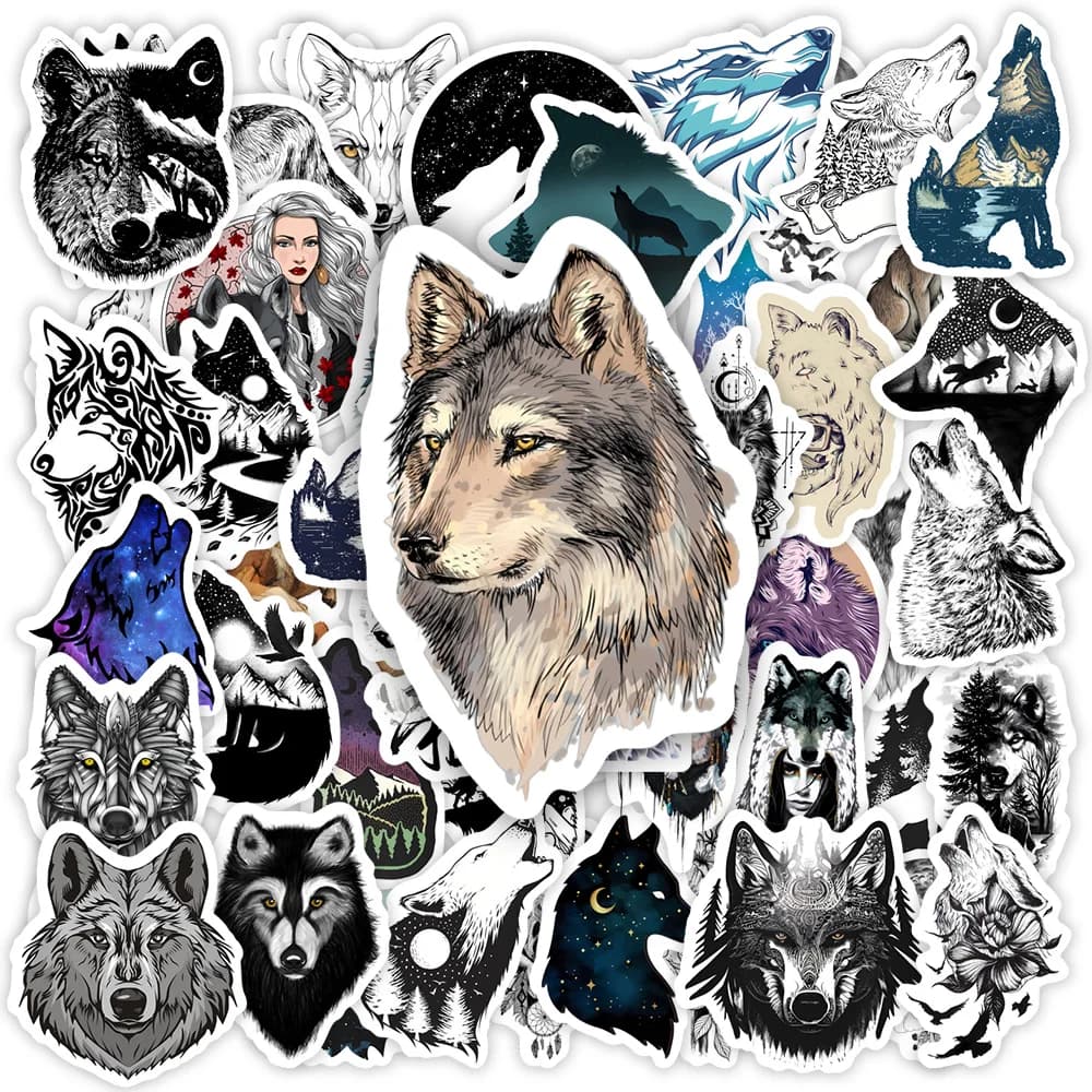 Autocollants de loup Cool, tatouage de loup du bois, jouet de bricolage, décalcomanie cadeau, Graffi