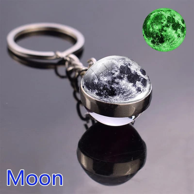 Porte-clés planète brille dans la nuit, système solaire, galaxie, nébuleuse, lumineux, lune, soleil,