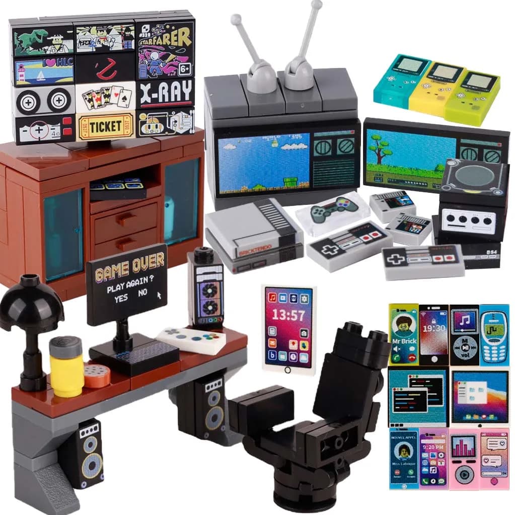 Console de jeu MOC, modèle d'ordinateur, blocs de construction, Mini lecteur de jeu TV, téléphone po