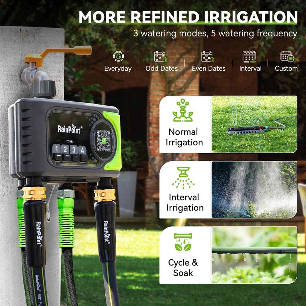 Minuterie d'eau WiFi 4 Zones, minuterie d'irrigation automatique, retard de pluie, arrosage manuel, 