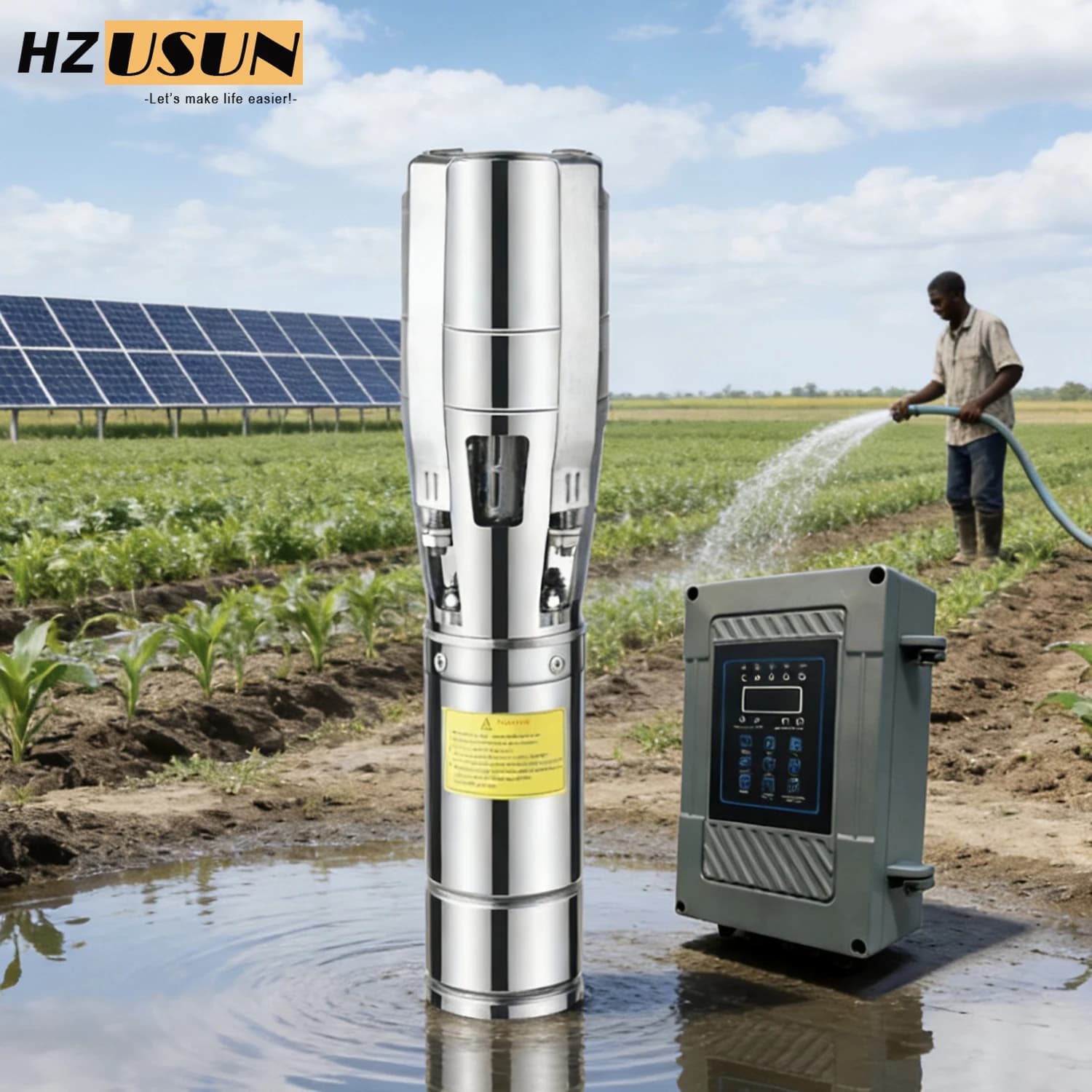 Pompe de puits Submersible avec moteur à énergie solaire de 5,5 HP, tuyau de 3 pouces, avec onduleur