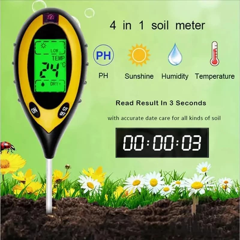 Nouveau pH-mètre de sol 3 en 1/4 en 1, testeur d'humidité et d'acidité de la lumière, testeur d'humi