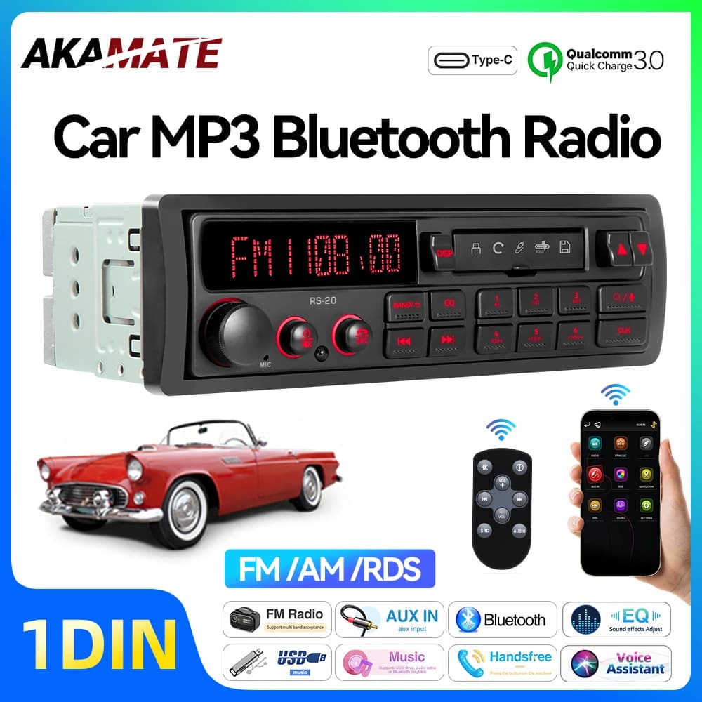 1Din autoradio lecteur MP3 Bluetooth USB AUX FM AM RDS EQ classique multimédia stéréo pour Porsche Mercedes BMW Audi Alfa Land Rover