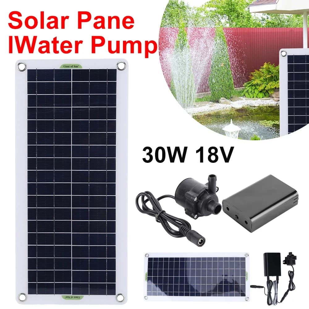 Pompe à eau submersible ultra-silencieuse avec panneau solaire 30W pour bassin à poissons