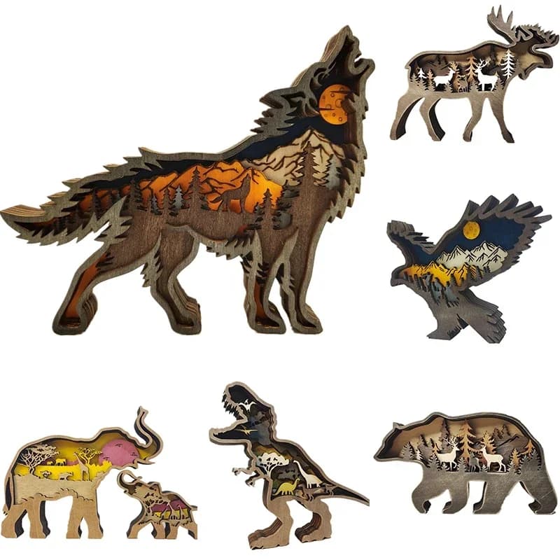 Loup Totem en bois creux noël Animal créativité bureau maison sculpture artisanat décor LED salon décoration accessoires