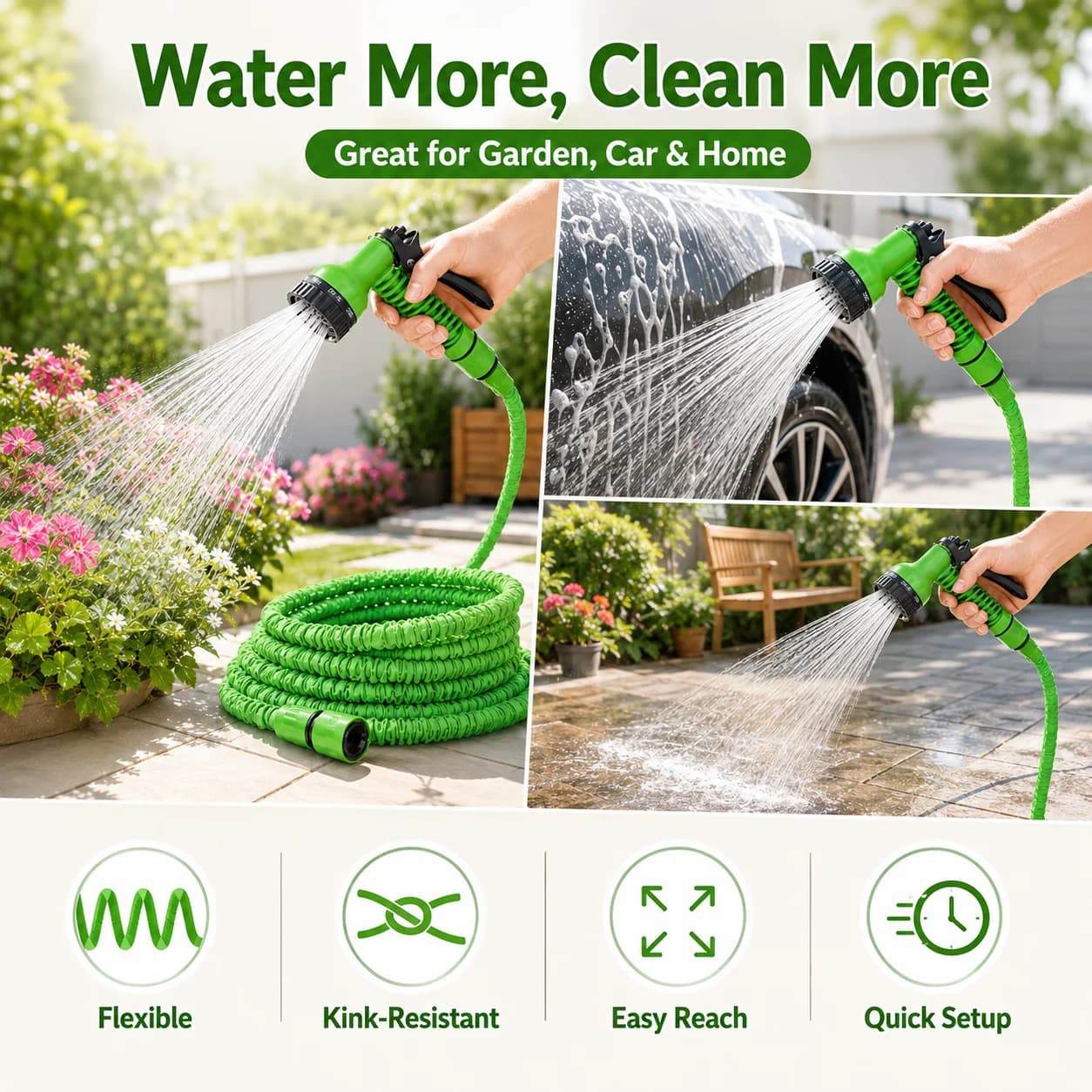 Tuyau d'arrosage rétractable durable avec buse de pulvérisation haute pression pour le lavage de voitures