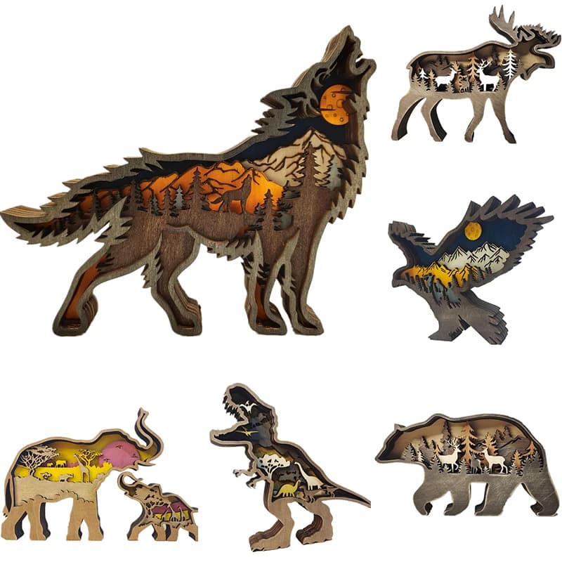 Loup Totem en bois creux noël Animal créativité bureau maison sculpture artisanat décor LED salon décoration accessoires